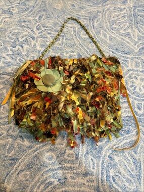 Multicolor Fringe Floral Accent Shoulder Clutch